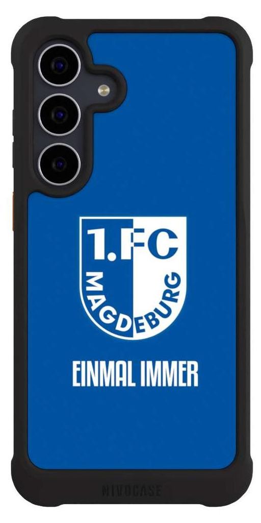 NIVOCASE Hülle für Samsung Galaxy S25 FE Stoßfeste Handyhülle NIVOmax Case Schwarz Offizielles Lizenzprodukt Wappen 1. FC Magdeburg