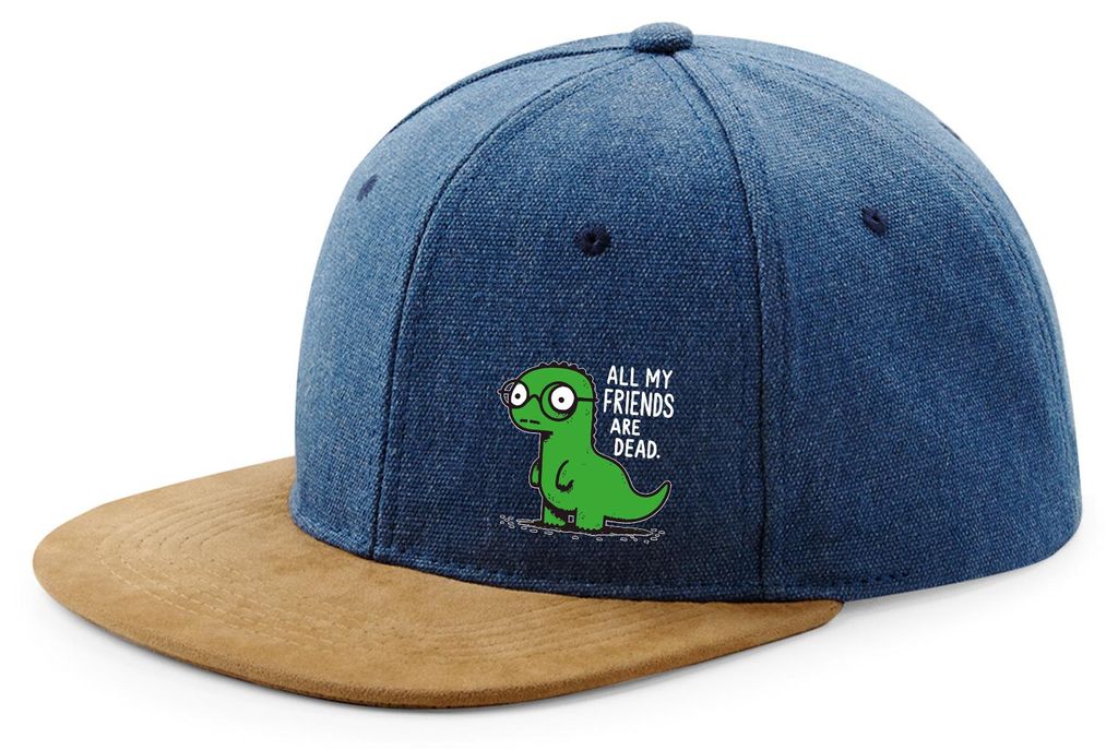 Huuraa Cappy Mütze All friends are dead T-Rex Denim Baumwolle und Polyester Snapback Kappe Geschenkidee