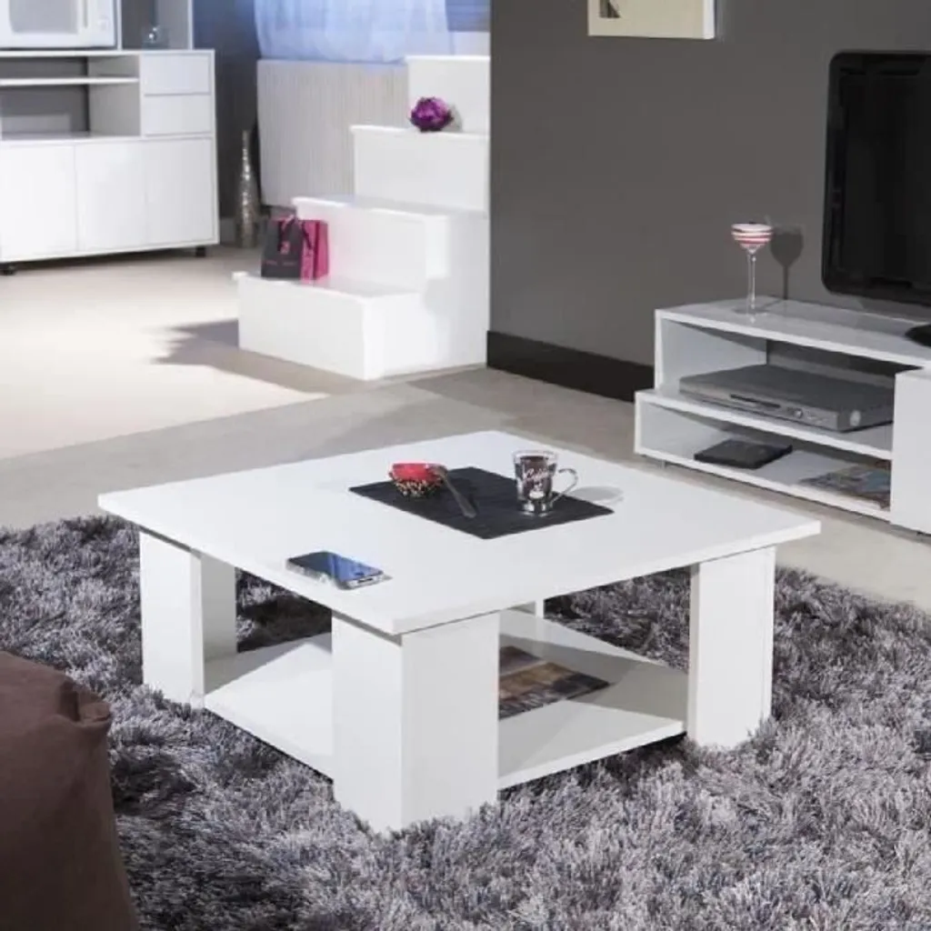 Table basse blanche en mélamine robuste LIME au format carré 67 cm - 2