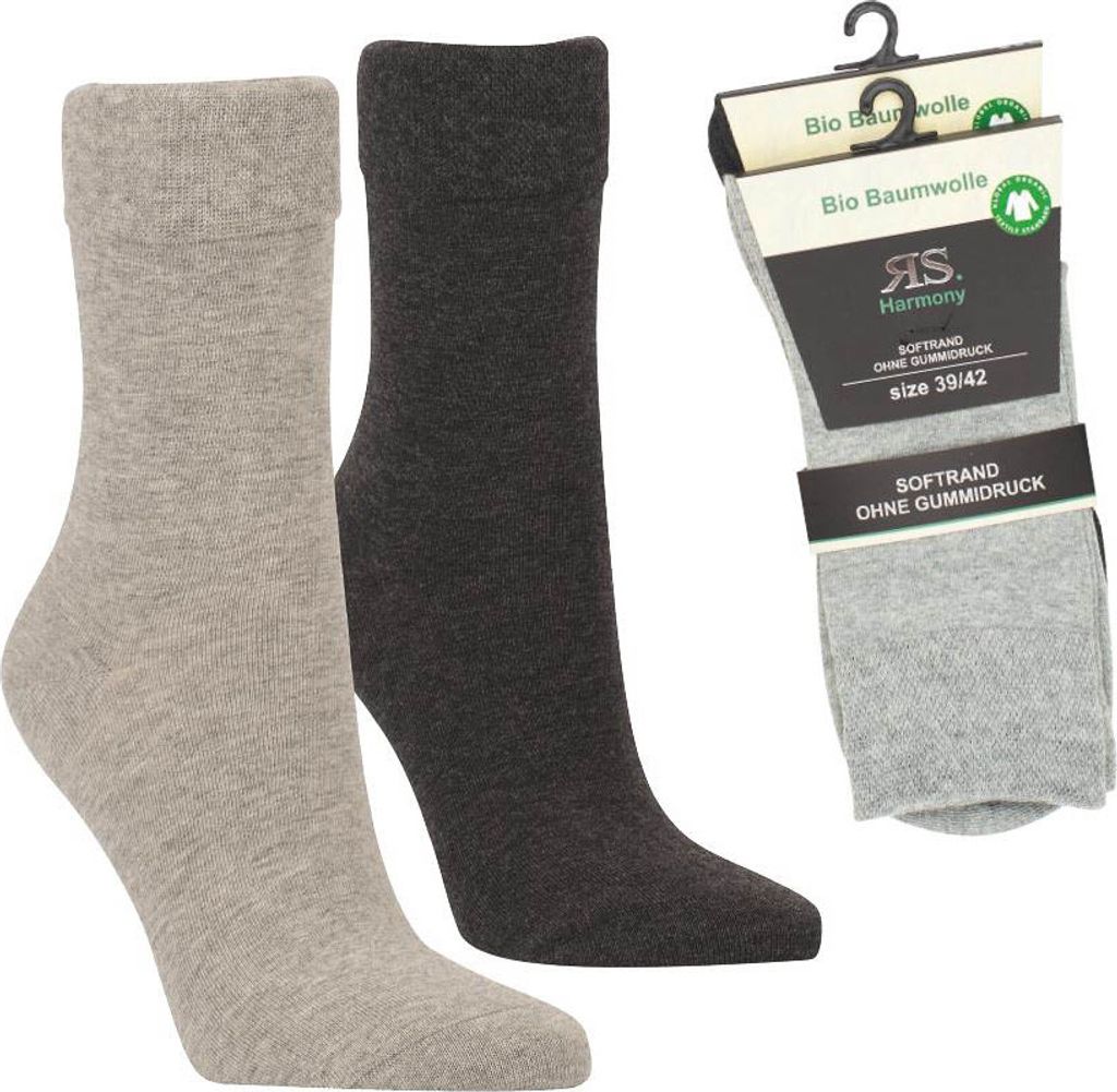 2 Paar Socken Bio 98% Biobaumwolle Organic Damen Herren Socken o. Gummi 35-38 grau