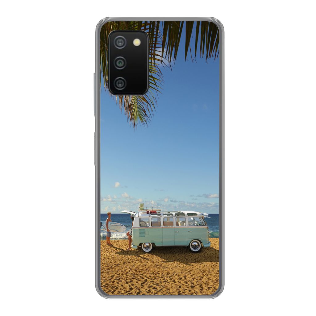 MuchoWow Handyhülle Schutzhülle Hülle für Samsung Galaxy A03s Strand - Bus - Surfen Silikon Softcase Handy Hülle - Schutz