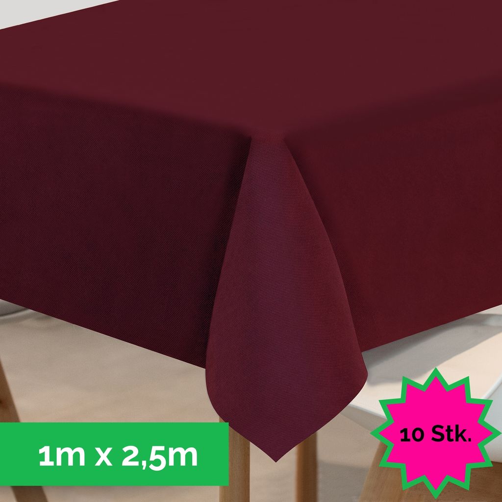 Sensalux Tischdecke, abwaschbar, Vorteilspack, 10 Stück, 1m x 2,5m, Bordeaux