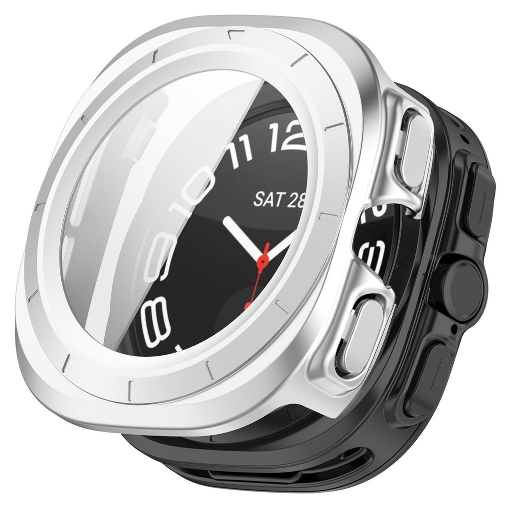 Für Samsung Galaxy Watch Ultra 47mm Kunststoff PC Watch Hülle + Schutz Hart Glas Silber