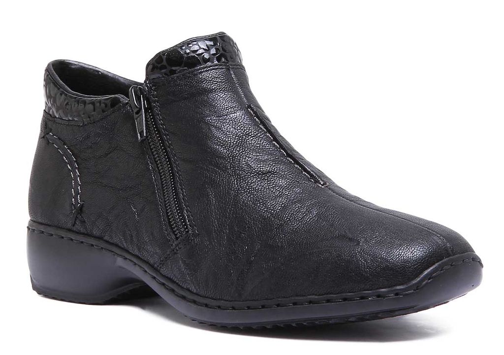 Rieker L3882 Frauen Doppelt Reißen Leder Stiefelette In Schwarz (36, Schwarz)