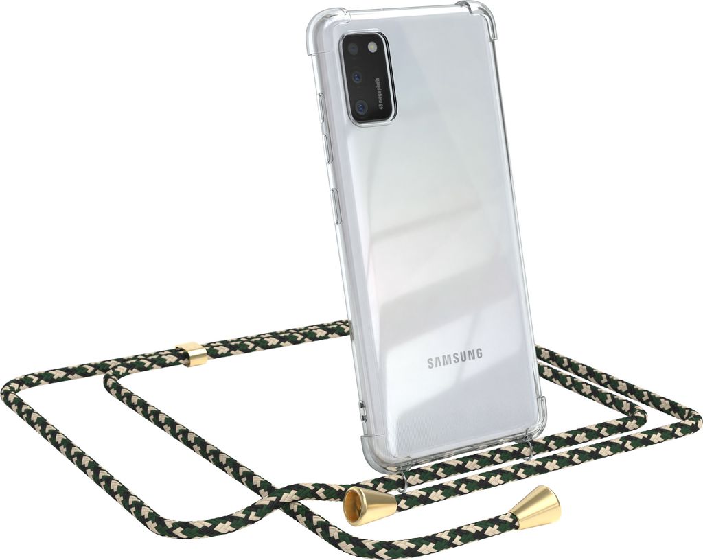 EAZY CASE Handykette kompatibel mit Samsung Galaxy A41, Handyhülle mit Umhängeband, Handykordel, Schutzhülle Clear, Band in Grün