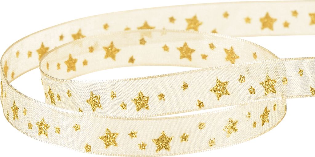 Organzaband Weihnachtsband Sterne Gold 10mm x 20m Geschenkband Deko