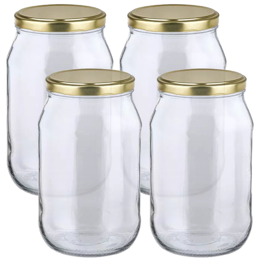 MIKONI Gurkenglas 1,7 L | 4 STÜCK | Gold Deckel | Einweckgläser, Einmachgläser, Vorratsgläser, 1700ml, Einmachglas, Sturzgläser, Gurkengläser