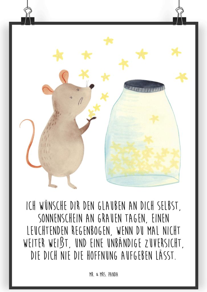 Mr. & Mrs. Panda Bild Maus Sterne DIN A4 - Weiß - Geschenk, Lustige Sprüche, Kindergeburtstag, drucke, Schwangerschaft, Wunsch, Geburtstag, Wandd...