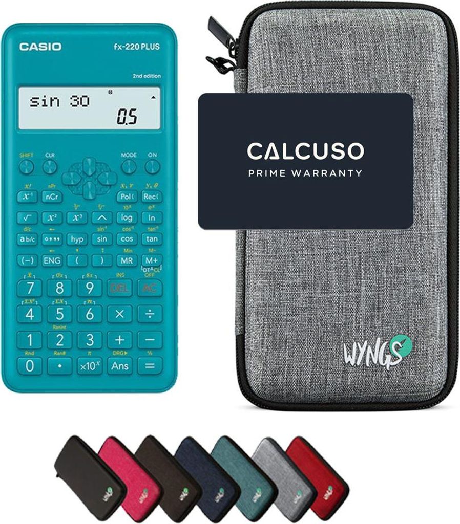 Casio fx-220 Plus 2nd edition inkl. WYNGS Schutztasche Hellgrau - Wissenschaftlicher Taschenrechner - Basic Set