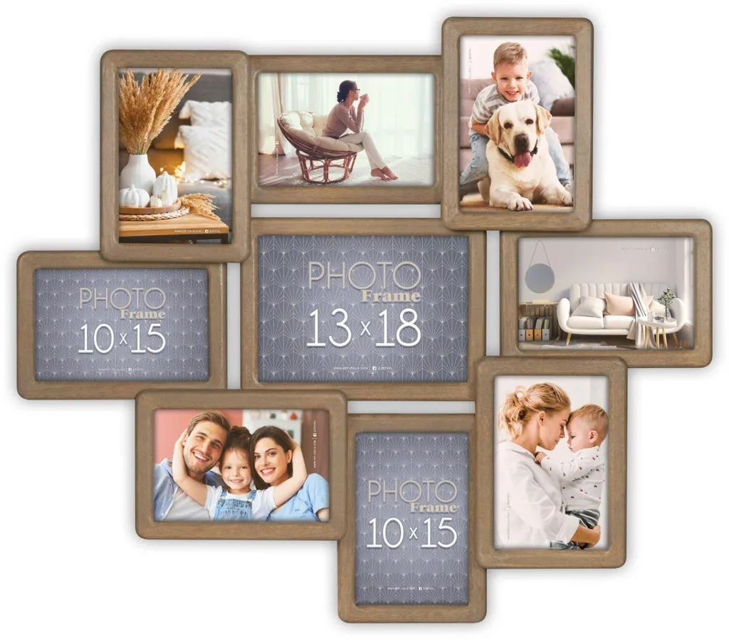 Pèle-mêle Photo en Bois Marron 56x49 cm ZEP Digione Multi-vues 9 Vues