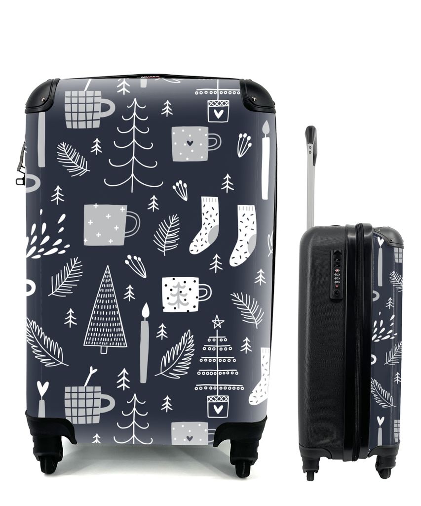 MuchoWow Koffer Handgepäck Trolley Rollkoffer Kleine Reisekoffer mit 4 Rollen - Muster - Weihnachten - Bäume - Cabin Size < 55x40x23 cm & 55x40...