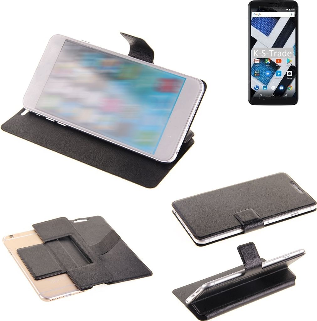 K-S-Trade Schutzhülle kompatibel mit Archos Core 55S Ultra Schutzhülle Flip Cover Klapphülle Wallet Case Slim Handyhülle bookstyle schwarz