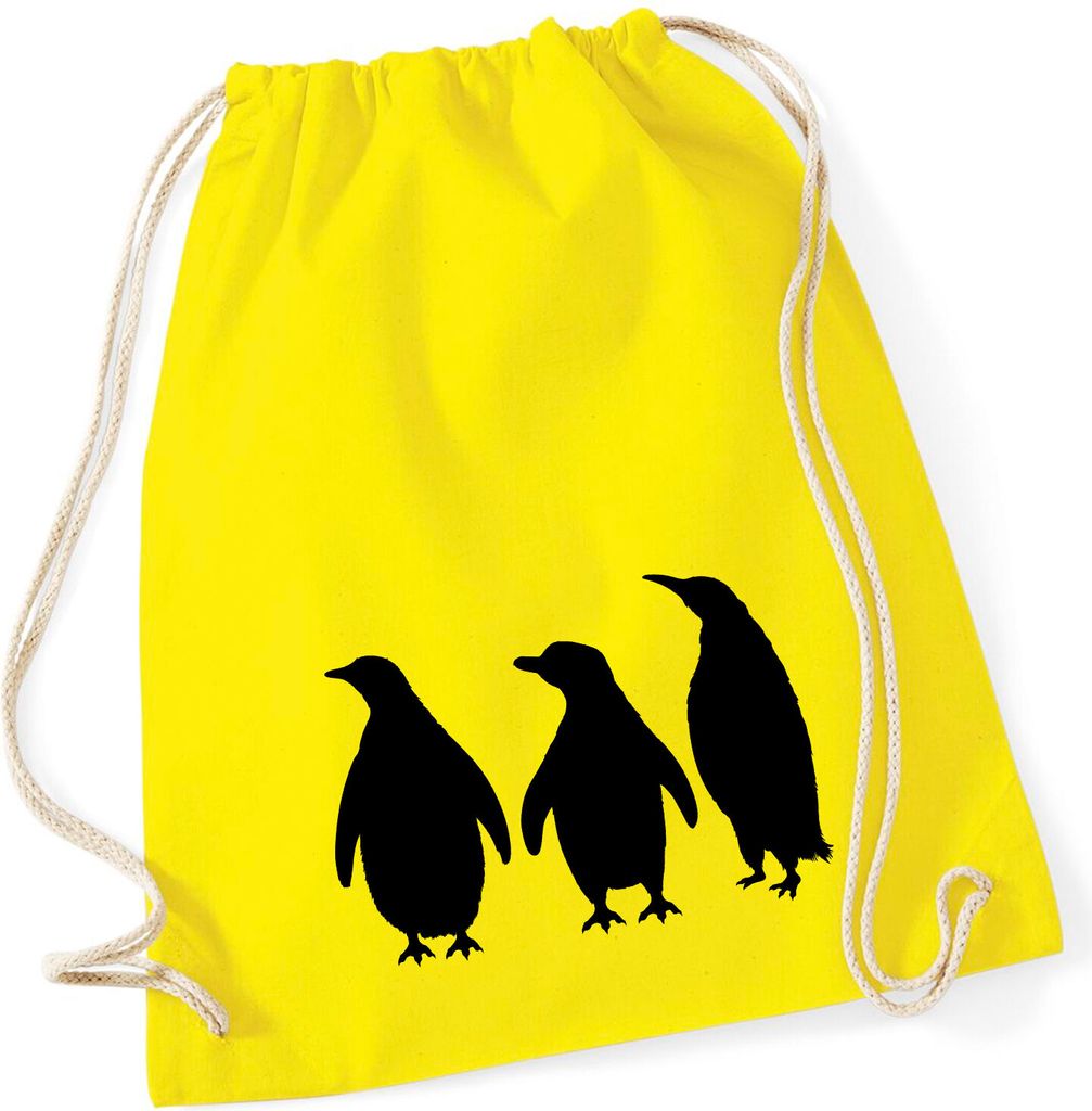 Huuraa Turnbeutel Pinguine Silhouette 12 Liter Yellow Baumwolle Rucksack Geschenkidee