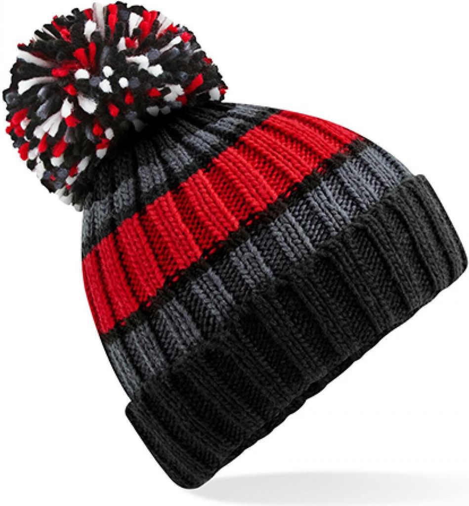 Beechfield B392 | Hygge Striped Beanie - Hochwertiges Futter aus Shearling - Farbe: Black Cherry - Größe: One Size