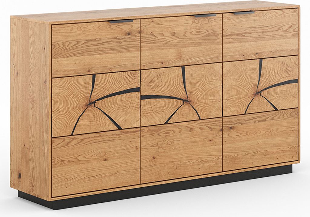 Wohnzimmer Sideboard mit 154 cm Breite aus Eiche massiv geölt mit Hirnholz-Front - TIVAT-163
