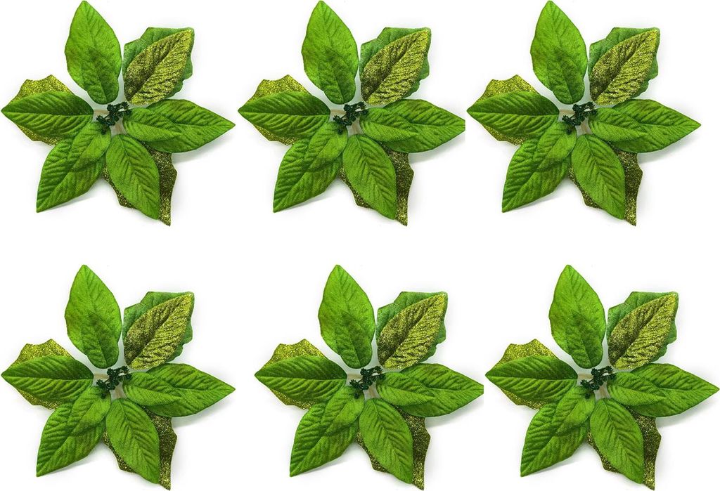 Weihnachtssterne, Stoffblumen, 22cm Grün, Für Christbaumschmuck, Festliche Deko, 6-tlg.Set