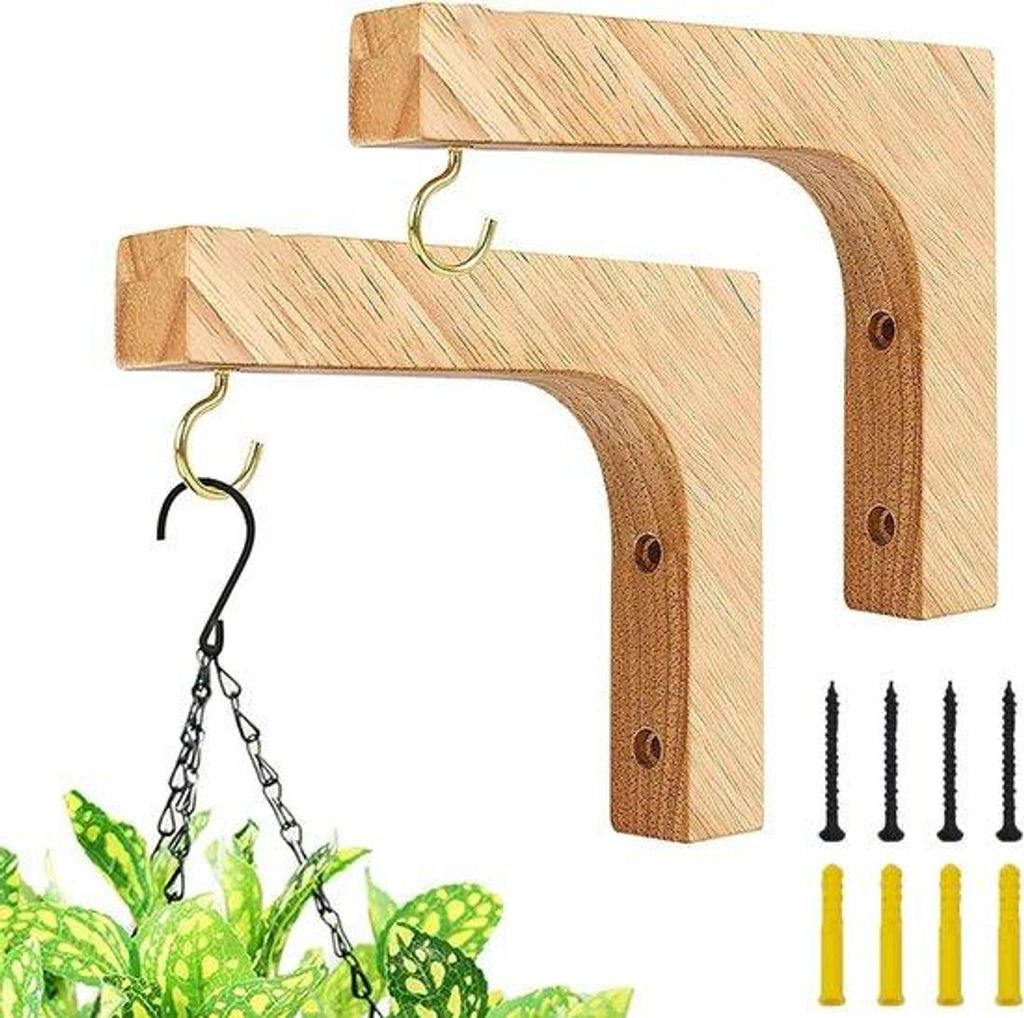 Houten Wandhaken für Pflanzen - Indoor Hängehalter für Blumen und Dekorationen - mit Schrauben - für Vogelvoeder und Lampen