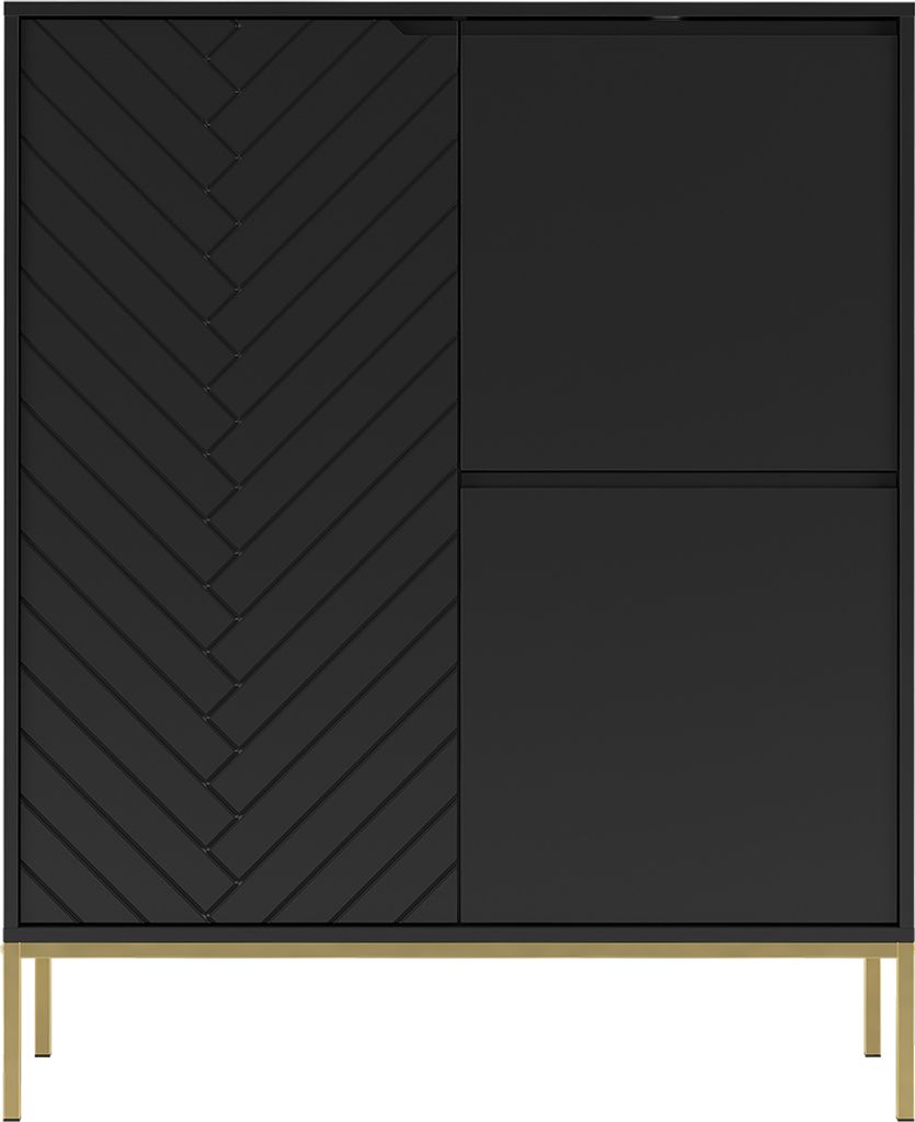 Kommode 102 cm breit in schwarz matt mit gefräster Front ANGERA-140
