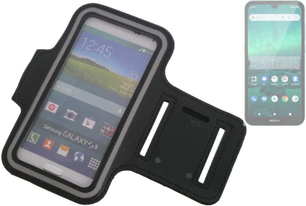 Kompatibel mit Nokia 1.3 Neopren Jogging Armband Sportarmband Oberarmband schwarz kompatibel mit Nokia 1.3 mit Reflektor Streifen. Fitness Lauf