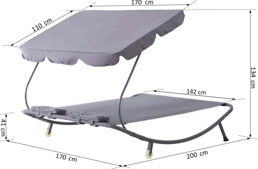 Outsunny Doppelliege Sonnenliege Relaxliege rollbar mit Produktbild 8