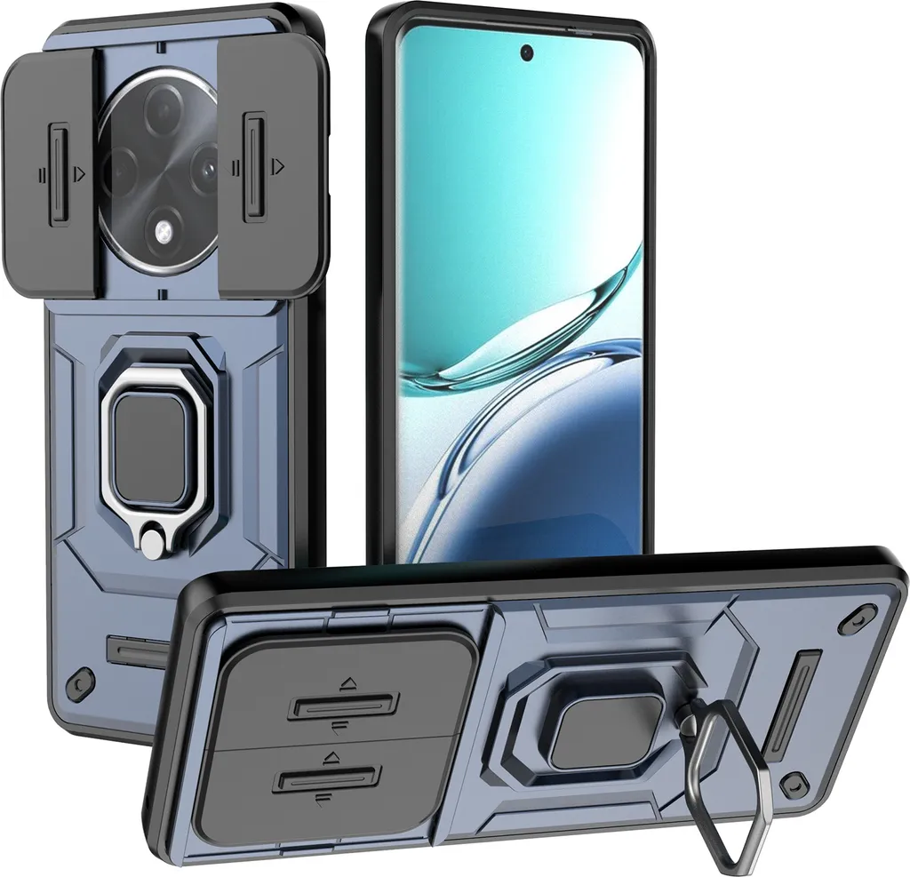 WBWONE Cover per OPPO A58 4G, TPU Silicone e PC Antiurto Custodia con Girevole Anello, Traslucido Glassato Anti-impronta Protettiva Case, Nero