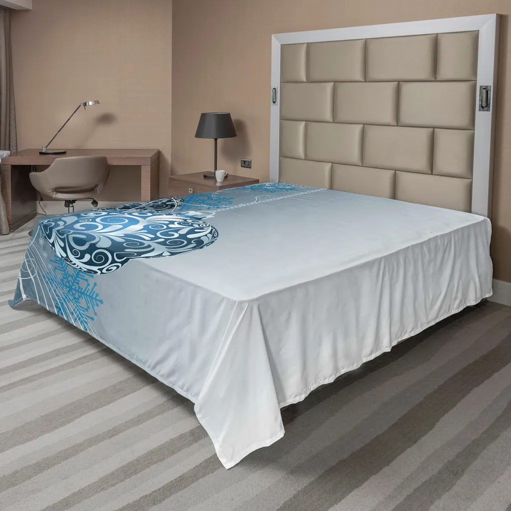 Drap plat de Noël Abakuhaus 244 x 205 cm Flocons et Arabesques Bleu Blanc