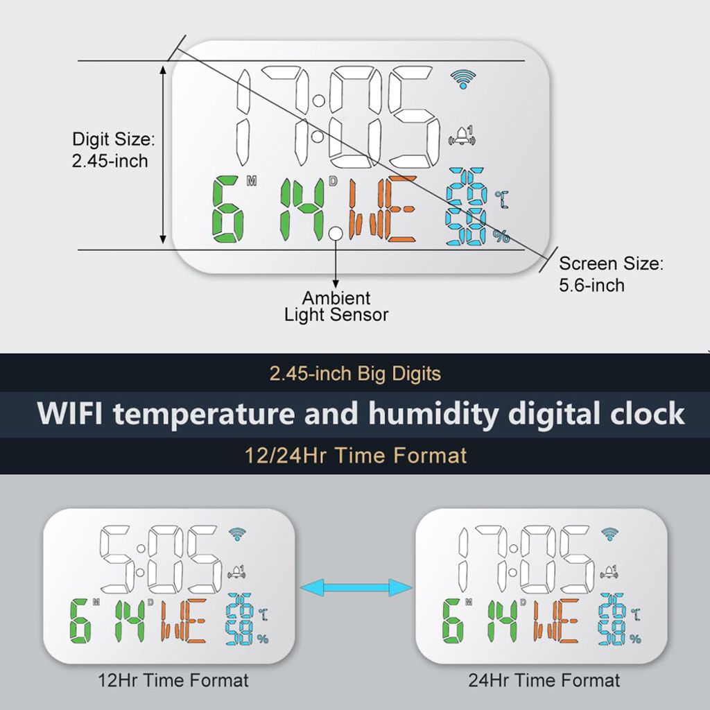Tuya WiFi teploměr vlhkoměr, LED digitální vnitřní, hodiny Obrázek produktu 10