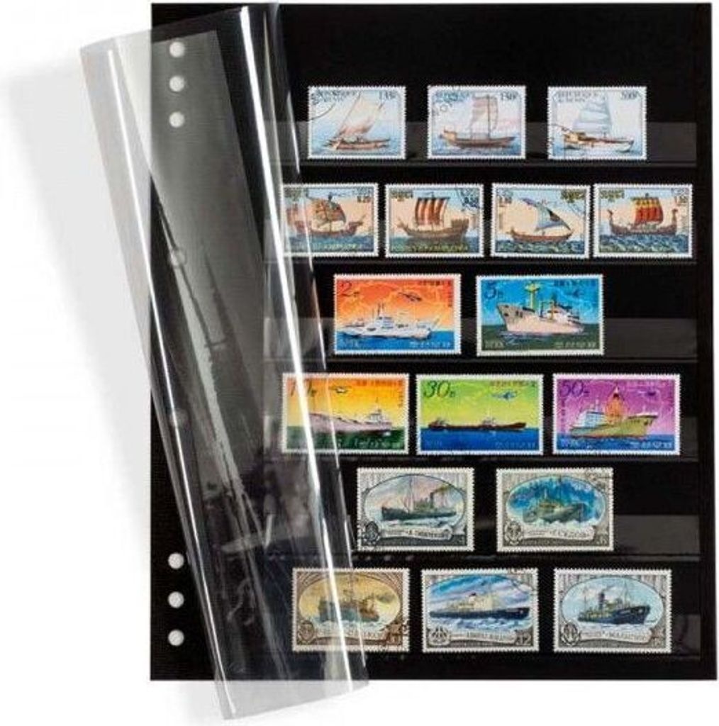 Einsteckblätter OMEGA, schwarzer Karton mit 6-Klarsichtstreifen und Klarsichtdeckblatt