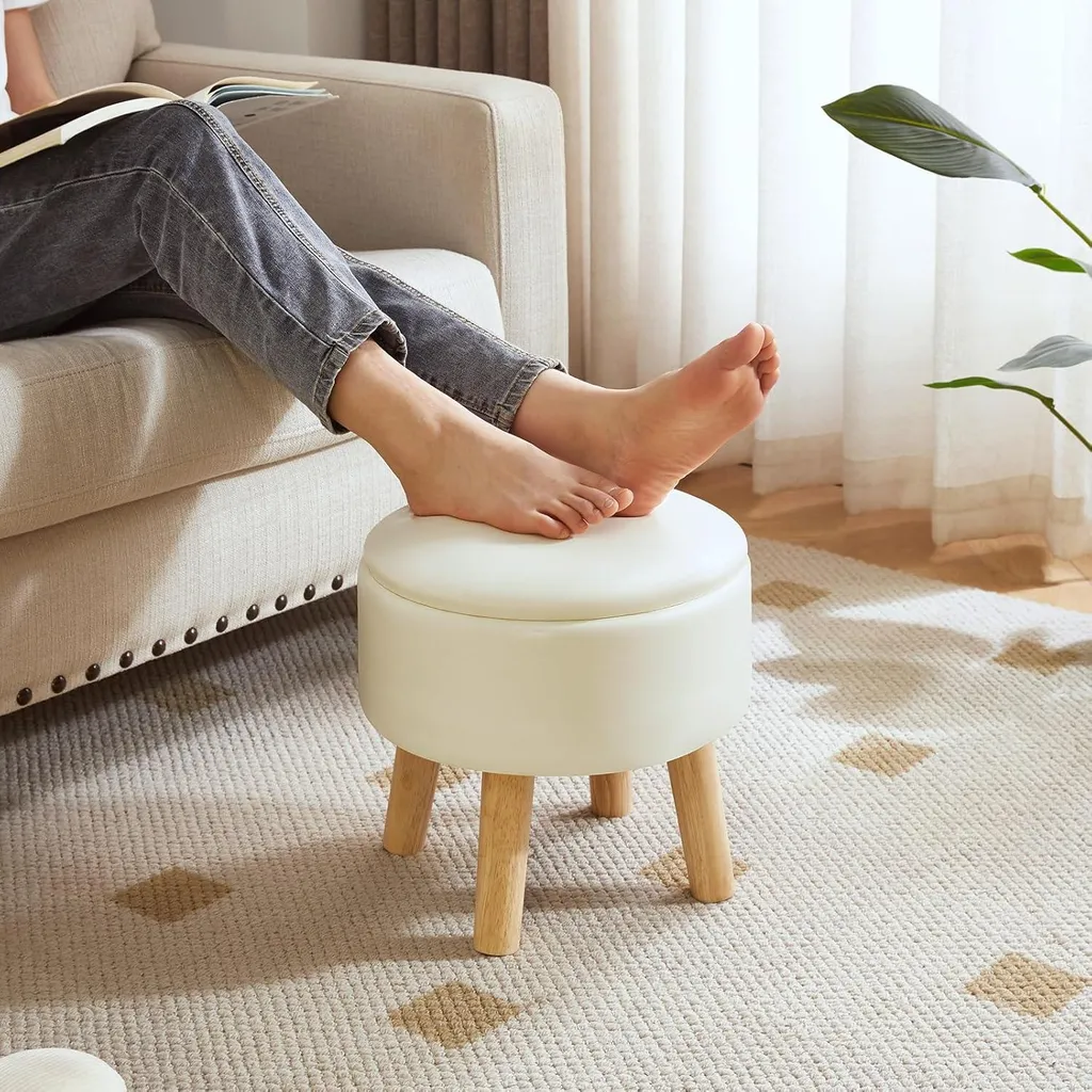 Petit repose-pieds avec rangement Ottoman Pouf Bleu Teddy Velvet Serie S