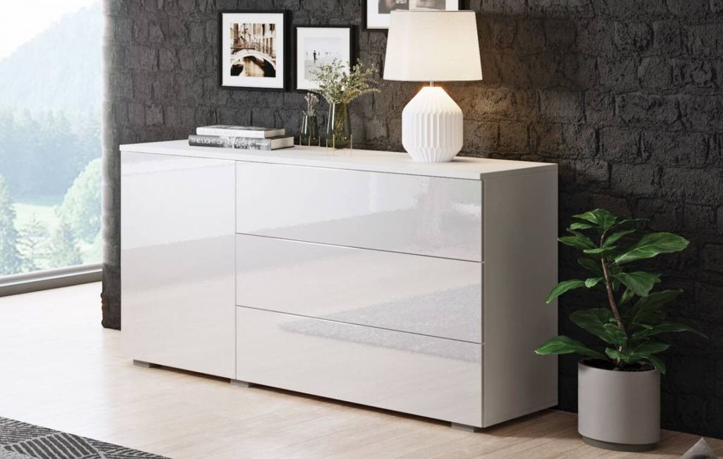 Cassettiera combinata HARPER 110 - bianco / bianco lucido Immagine del prodotto 