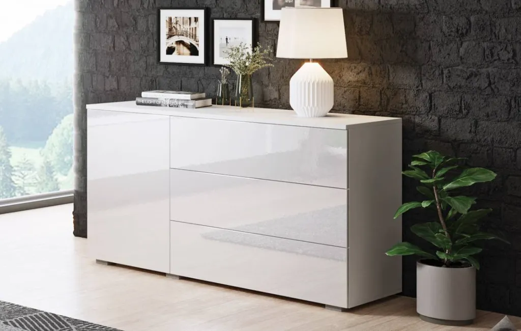 Commode combinée HARPER 110 blanc brillant - Meuble de rangement chic
