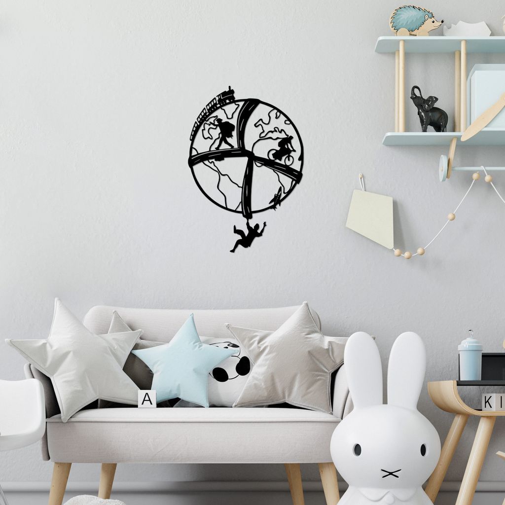 Wallity, Travel- SKL2496, Schwarz, Sonstige Wohndekorationen, 46 x 66 cm, 100% Metall (Dicke: 1