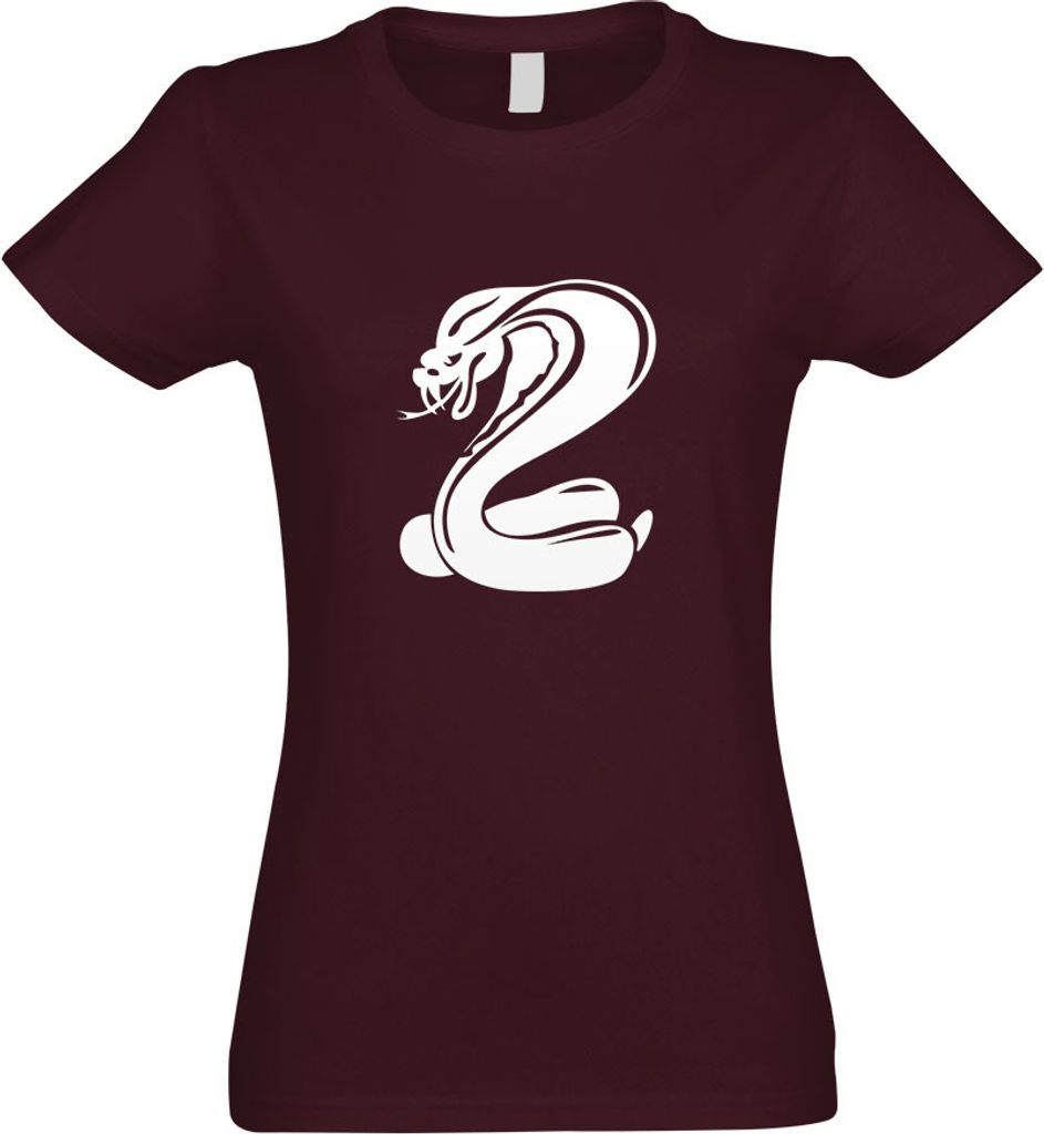 Kiwistar - T-Shirt tailliert - Damen - Burgund - Kobrasymbol - Schlangenkopf - mit Motiv Bedruckt - Funshirt Design - Sport - Freizeit - Damen - XL