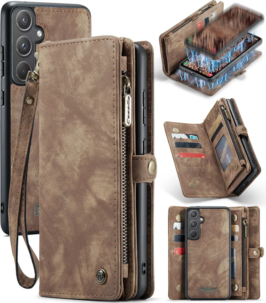 Cover Portafoglio Samsung A55 Pelle Vintage Marrone Chic con Zip