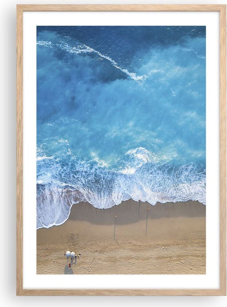 Gerahmtes Poster - Rahmen in heller Eiche - Strand Rand Meer - 50x70 cm - Wand Bild - Wanddeko - Wandbilder - Kunstposter - Wandposter - Bilderrahm...