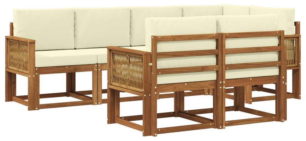 vidaXL Outdoor-Sofagarnitur mit Kissen 7 pcs Natur und Creme Polyester