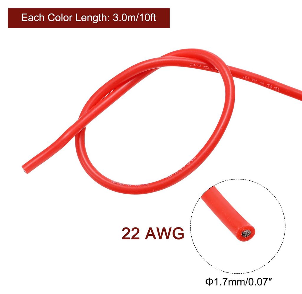 22AWG Elektrischer Draht Kabel 3 Meter Litzendraht Silikon Verzinnte Kupferdrahtspule je 0,32 mm2 Solid Elektronik Wire fš¹r DIY RC-Modell Lampen...