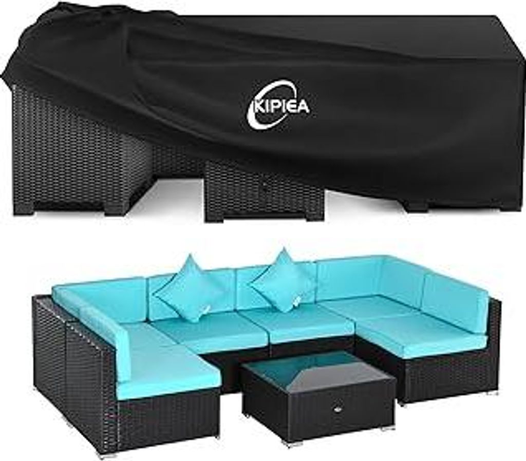 Kipiea Abdeckung Gartenmöbel Wasserdicht, Schutzhülle Gartenmöbel Winterfest, 420D Oxford Gewebe Abdeckplane für Gartentisch Möbelsets Terrass...