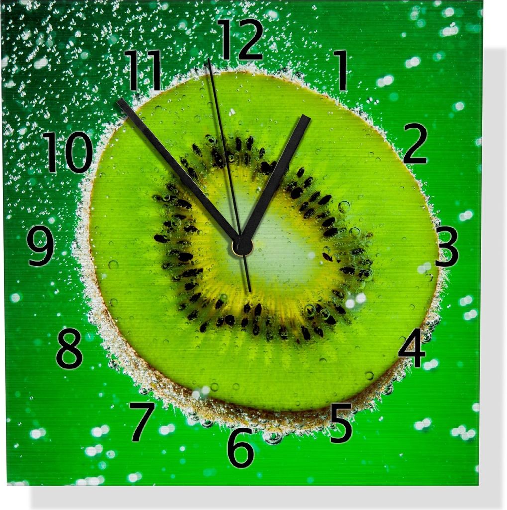 Wallario Design Wanduhr Grüne Kiwi-Scheibe im Wasser aus Aluverbund, Größe 30 x 30 cm