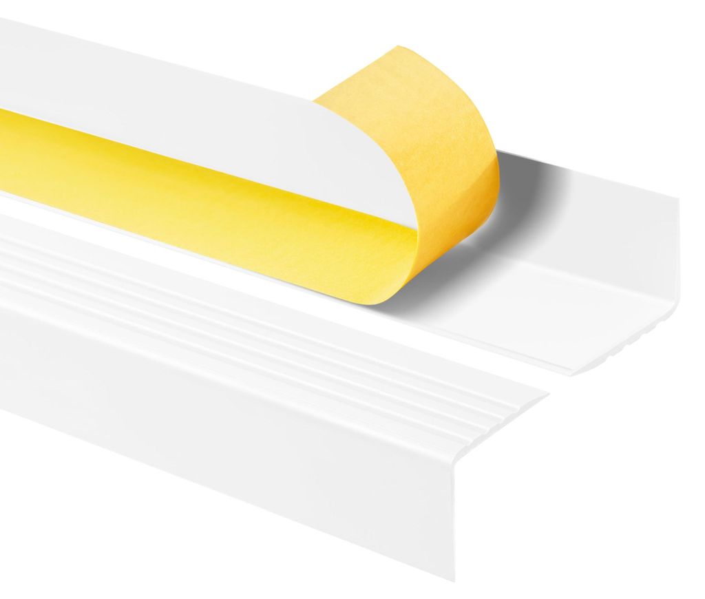 Treppenkantenprofil Selbstklebend , Treppenprofil PVC für Treppenstufen, Treppenkantenschutz mit Rillen, Antirutsch, RGP, weiß, 90 cm - Quest