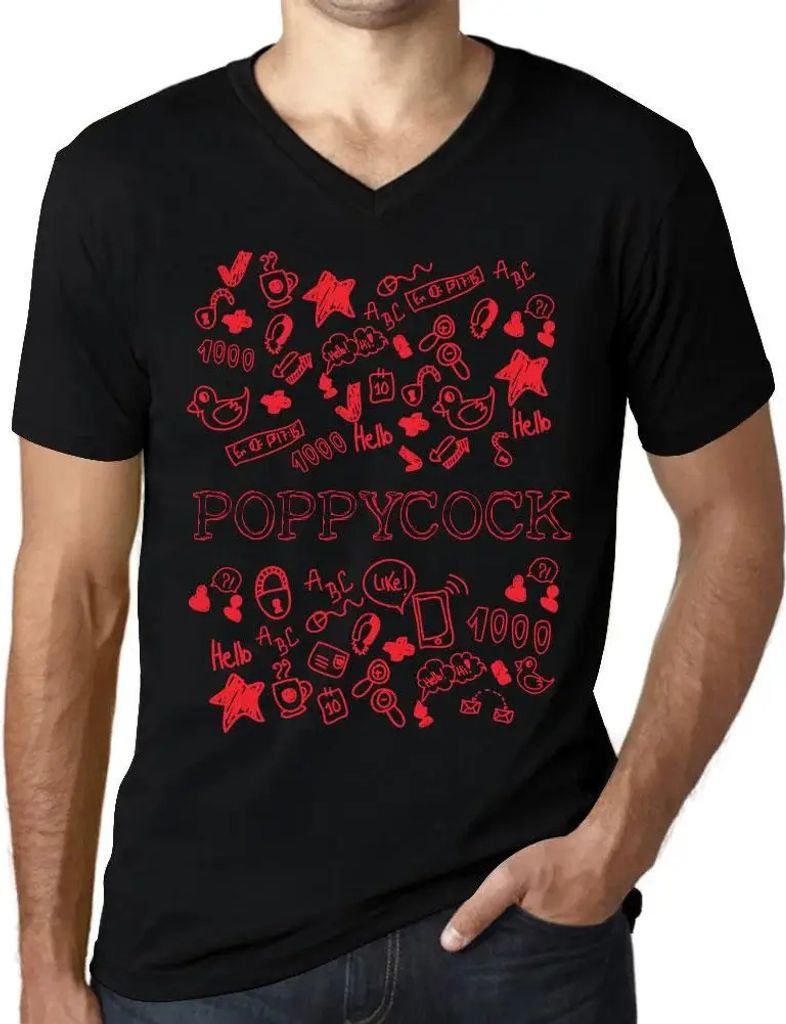 Herren Grafik T-Shirt V-Ausschnitt Kritzeleien - Schnickschnack – Doodle Art Poppycock – Öko-Verantwortlich Vintage Jahrgang Kurzarm Lustige D...