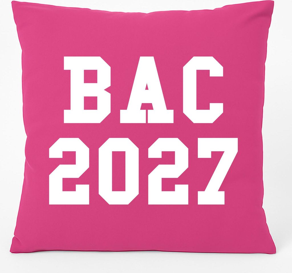 Huuraa Kissen BAC 2027 Abschluss Frankreich 40x40cm mit Füllung Fuchsia Baumwolle Dekokissen Geschenkidee