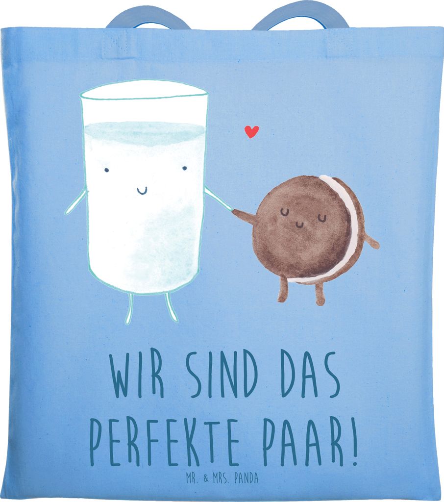 Mr. & Mrs. Panda Einkaufstasche Milch Keks - Sky Blue - Geschenk, Romantisch, Tasche, Schultasche, Alltagstasche, Cookie, Kaffee, Shopping, Kekse, ...