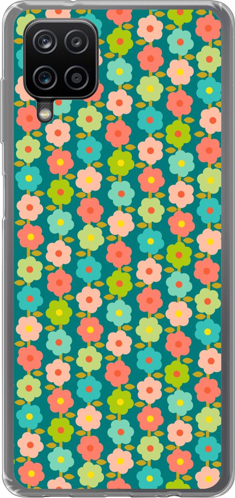 MuchoWow Handyhülle Schutzhülle Hülle für Telefoonhoesje Samsung Galaxy A12 Muster - Blumen - Retro - 1970er Jahre Silikon Softcase Handy Hü...