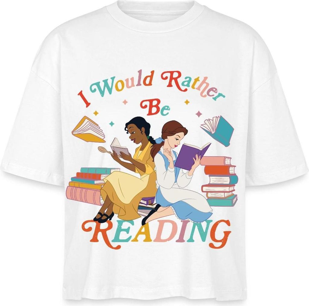Prinzessin Tiana & Belle I Would Rather Be Reading Boxy Shirt Damen, M, Weiß