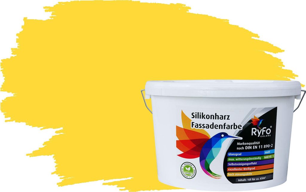 RyFo Colors Silikonharz Fassadenfarbe Lotuseffekt Trend Zinkgelb 10l - bunte Fassadenfarbe, weitere Gelb Farbtöne und Größen erhältlich, Deckkr...