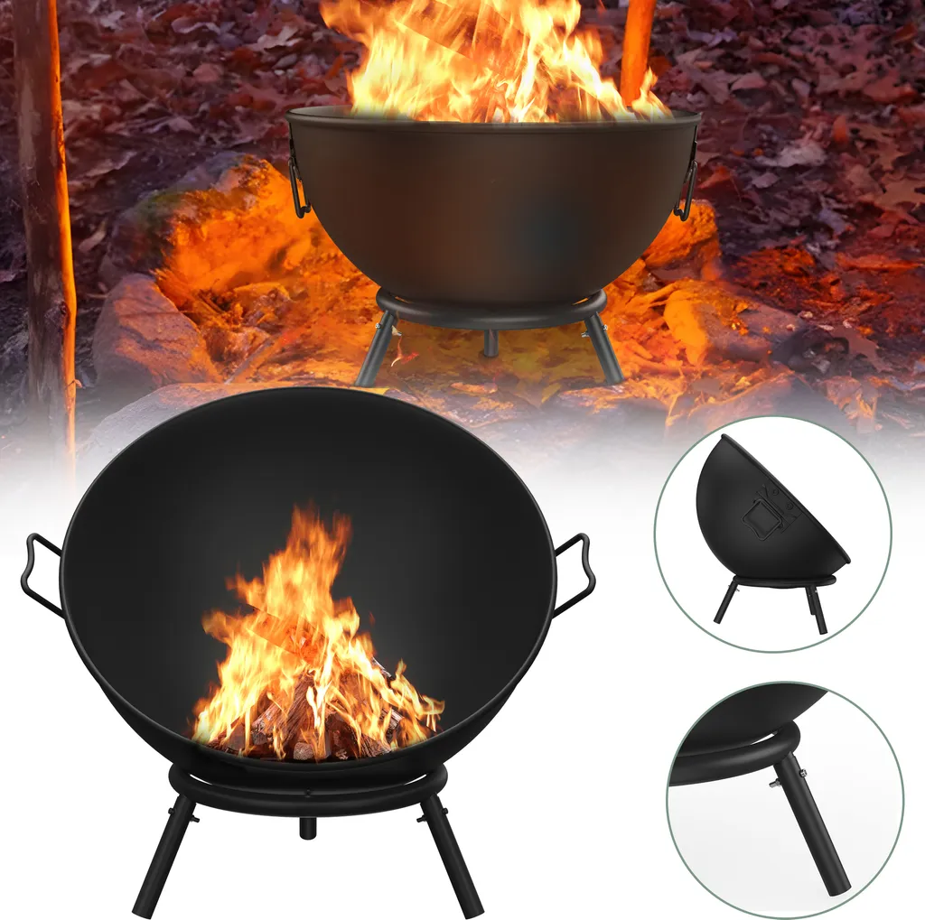 Chauffage de Jardin 3-en-1 - Bol de Feu BBQ 60cm pour Soirée Terrasse