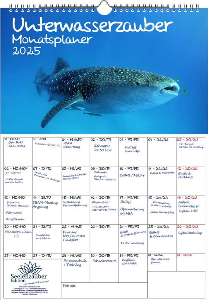 Unterwasserzauber Planer DIN A3 Kalender für 2025 Unterwasser - Seelenzauber