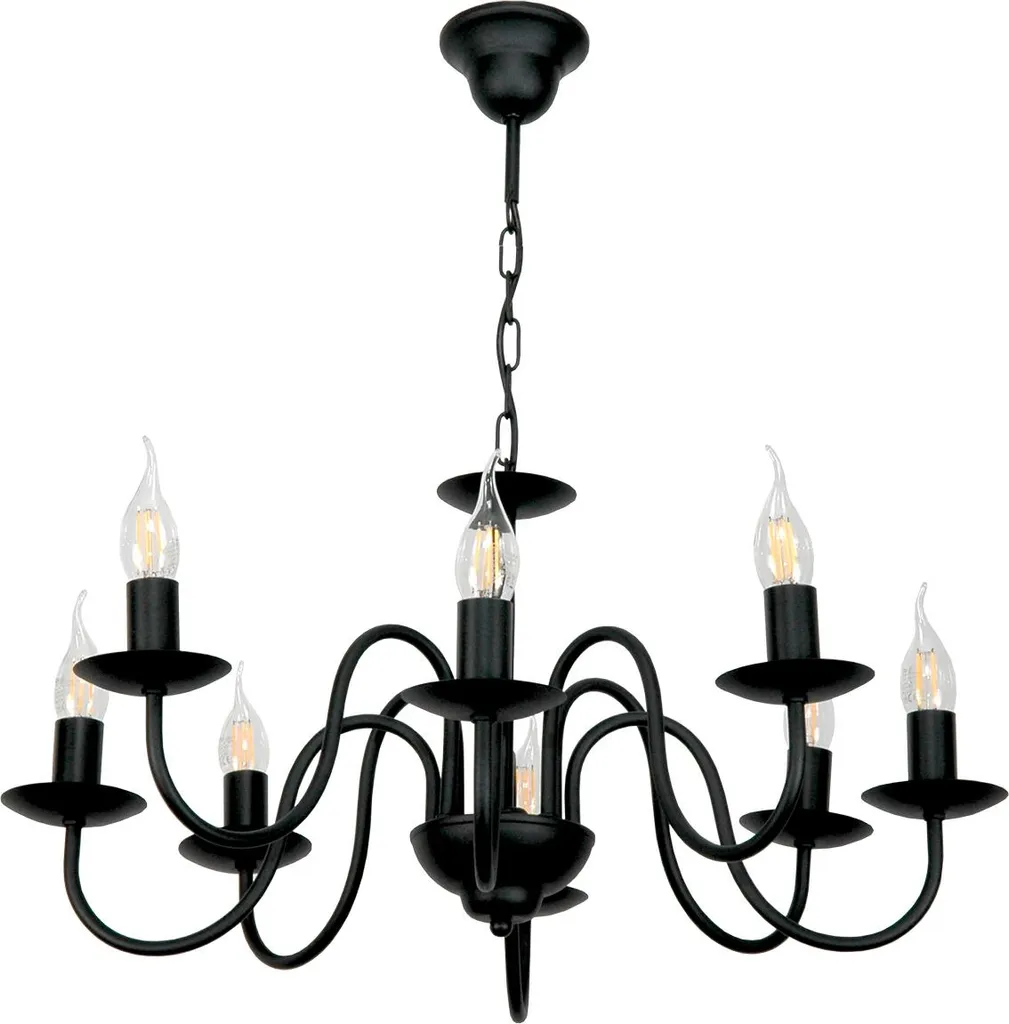 Lustre Suspension Baroque Noir à 8 Bras Candela pour Salon et Séjour