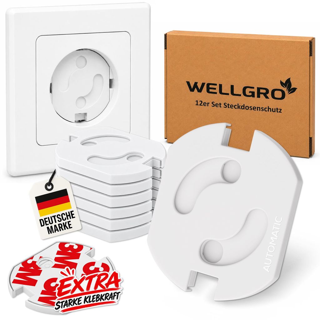 WELLGRO 12er Steckdosenschutz Kindersicherung mit Produktbild 